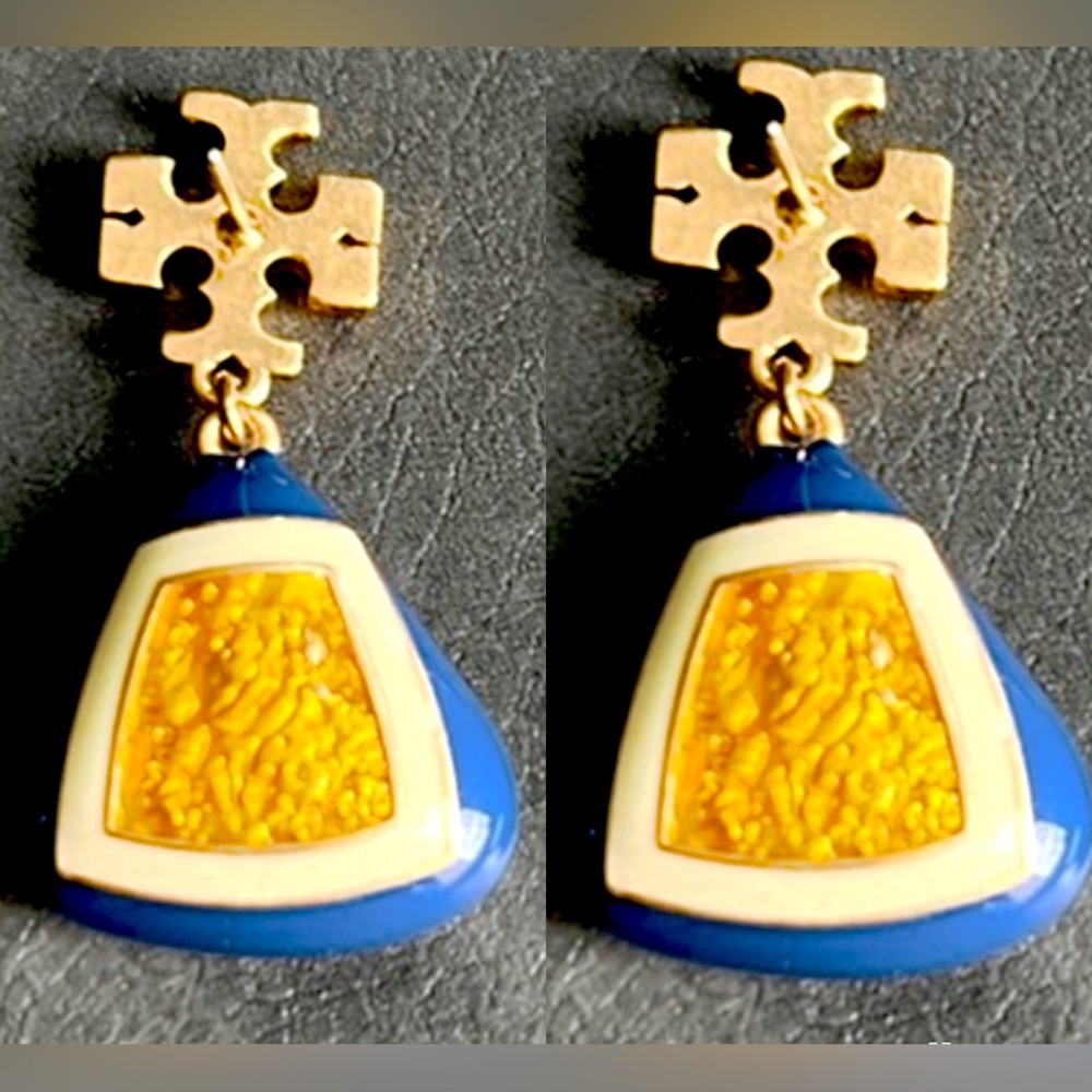 Tory Burch Roxanne multi gold, blue & yellow dangle + drop earrings - Picture 5 of 7